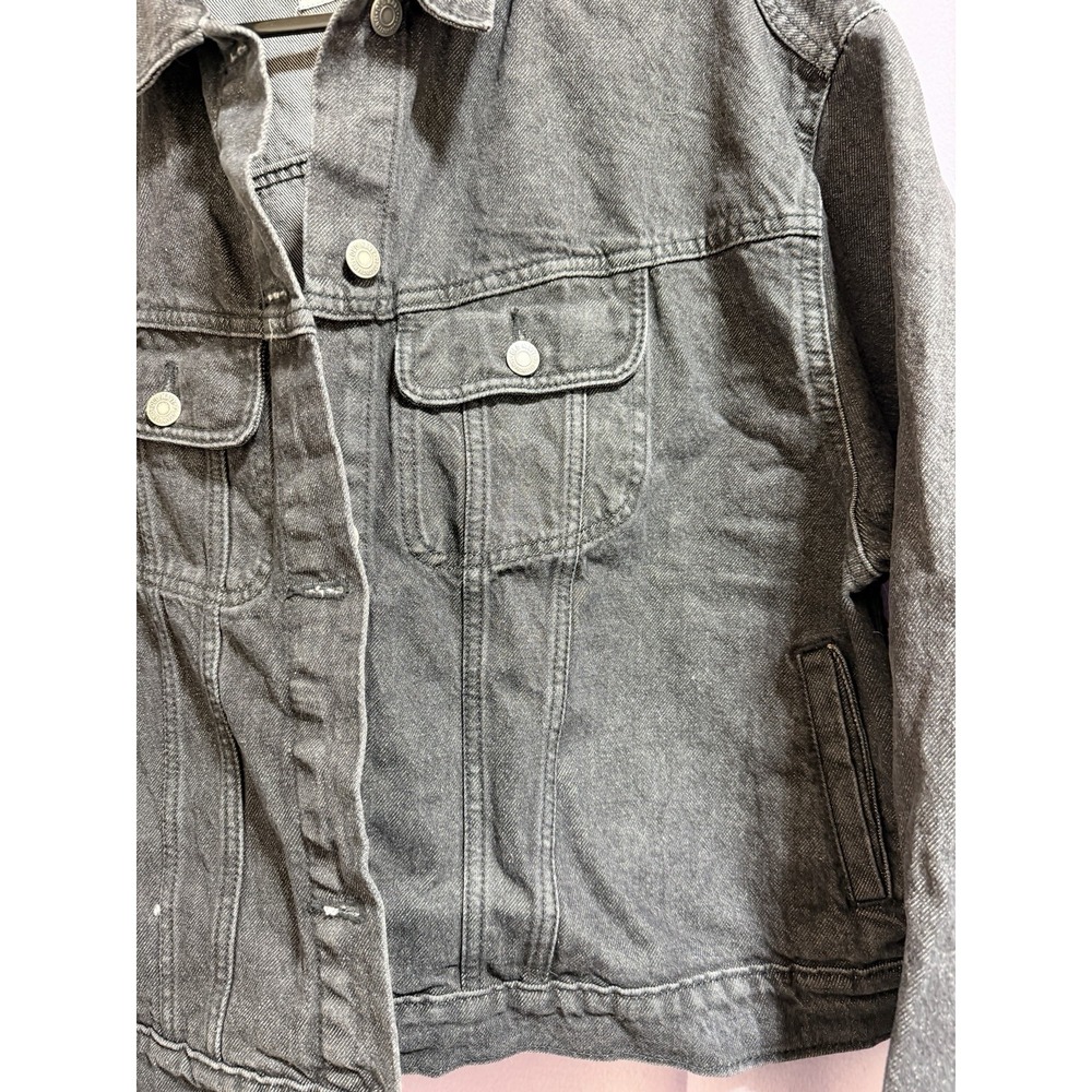 Old Navy Women's Black Wash 2XL Classic Cropped Denim Trucker Jacket Distressed - Picture 3 of 10